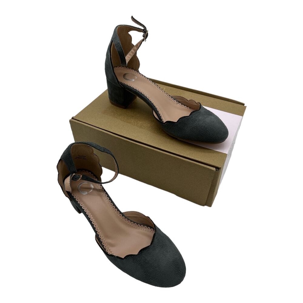 Journee Collection Womens Gray Edna Round Toe Block Heel Buckle Pumps 8.5